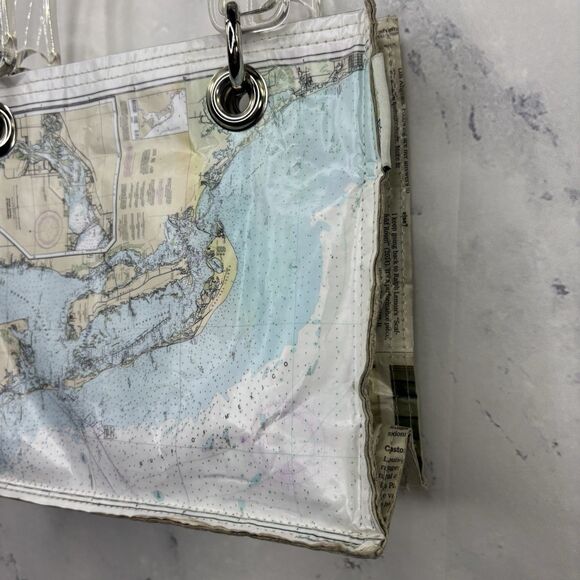 Couture Planet Nantucket Map Recycled Newspaper Tote Bag Purse Lucite Handle - Picture 2 of 14